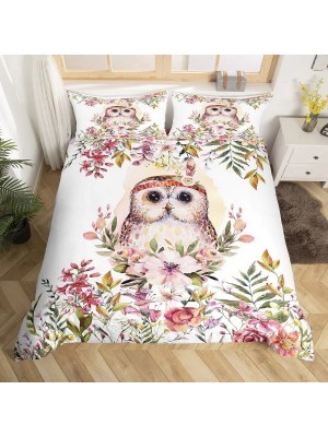 Set Copri Piumone Lenzuolo Federe Copripiumino Gufi Owls Duvet Cover BED0054F